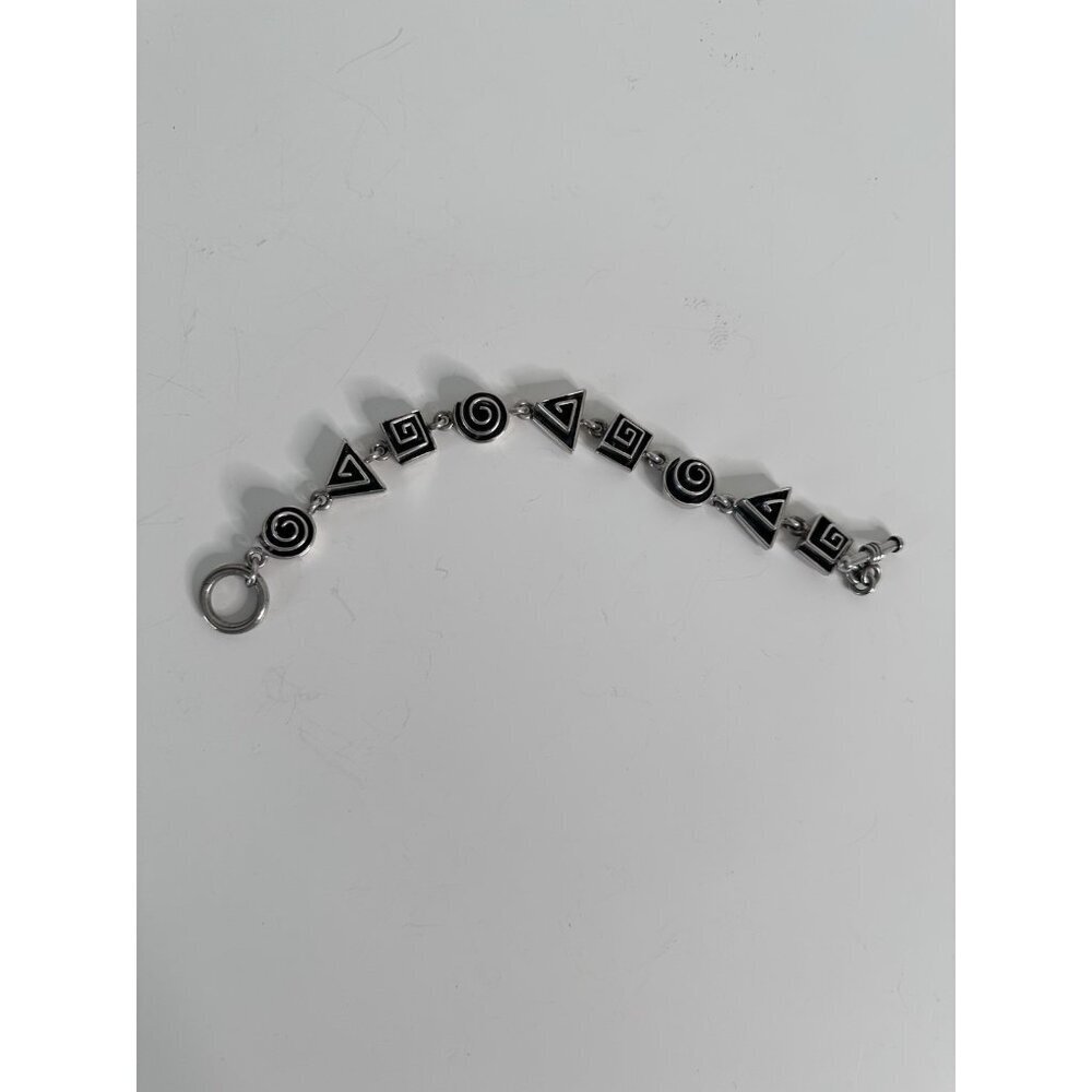 Vintage 925 Sterling Silver Thick Swirl Geometrical Pattern Linked‎ Bracelet 46g